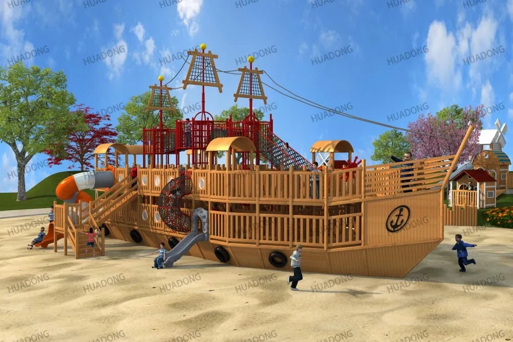 Wooden Pirate Ship Outdoor Slide HD-MHD011