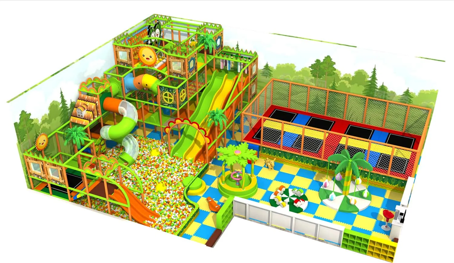 Nature Series Trampoline Ball Pit Slide Indoor Playground for Kids HD-TTB147