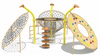 Rock climbing wall and climbing net integrated outdoor climbing entertainment fac