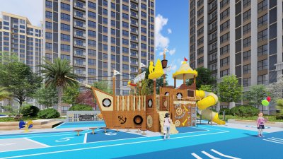 Large Wooden Non-Standard Custom Pirate Ship Combination Slide HD-MHD014